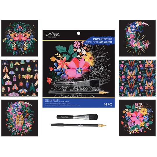 Brea Reese; Brea Reese: Scratch Art Paper Pad - Mystical - 12 Designs, 8x8" Tear Out Pages, Metallic Guided Art Kit, Adult Craft Activity, Mindful Relaxation; Category:Art Kits; Image:1